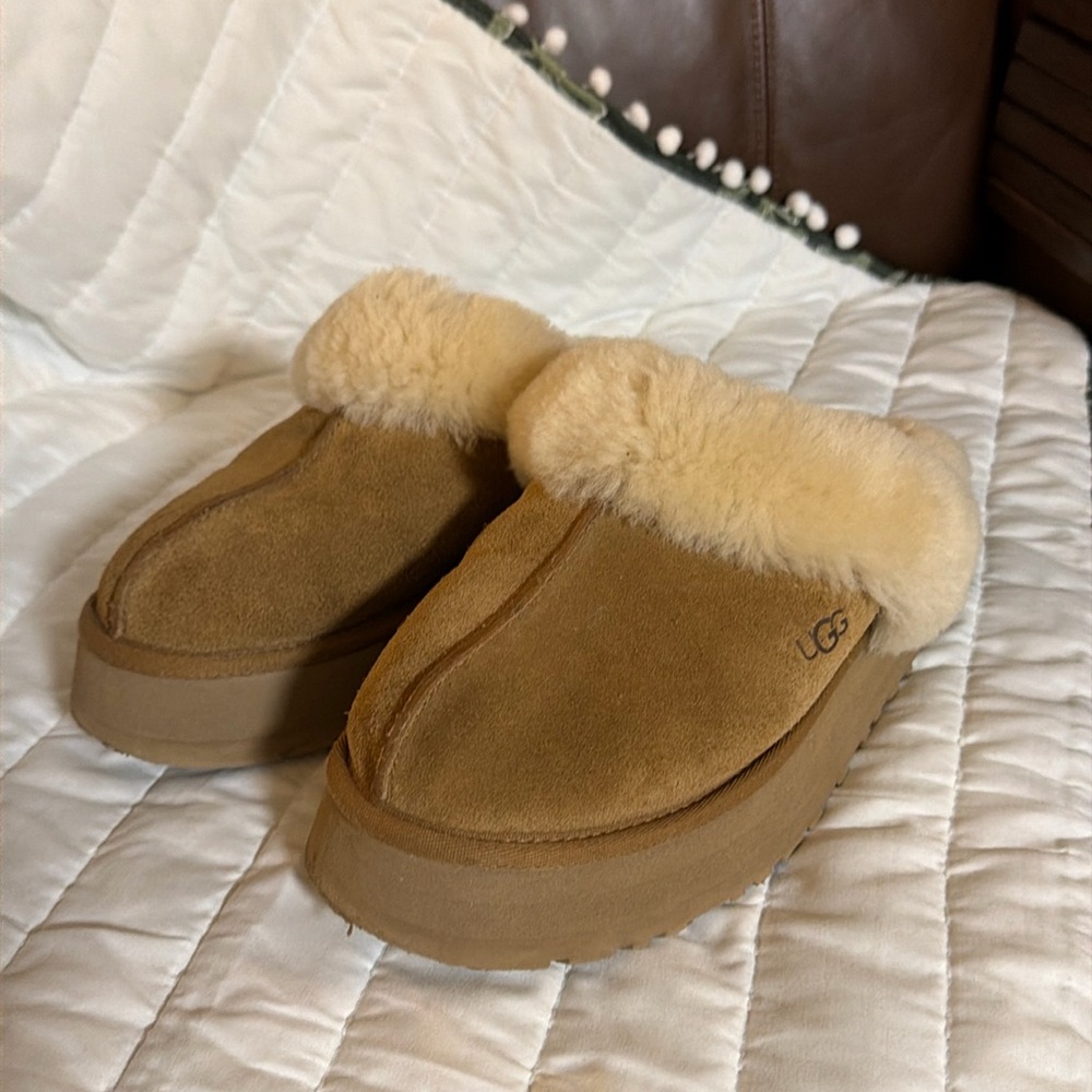 UGG Tan Slip on Disquette Mules